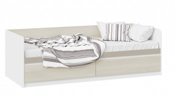 Кровать «Сканди» с 2 ящиками Дуб Гарден/Белый/Глиняный серый в Железнодорожном - zheleznodorozhnyj.mebel54.com | фото