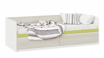 Кровать «Сканди» с 2 ящиками Дуб Гарден/Белый/Зеленый в Железнодорожном - zheleznodorozhnyj.mebel54.com | фото